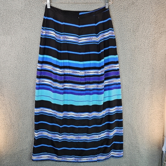 Yumi Kim Multi Color Vertical Striped Back Zip 100% Silk Maxi Skirt Sz L. - Picture 6 of 11